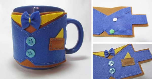 Capinha de caneca feita de feltro para dia dos pais Capinha de caneca feita de feltro para dia dos pais