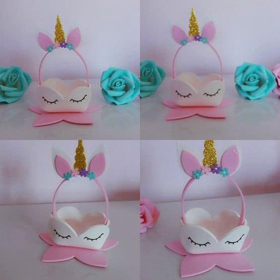 Cestinha de unicórnio para colocar doces e brinquedos Cestinha de unicórnio para colocar doces e brinquedos