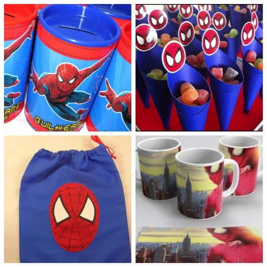 Quatro tipos de lembrancinhas de aniversário de 1 ano do homem aranha Quatro tipos de lembrancinhas de aniversário de 1 ano do homem aranha