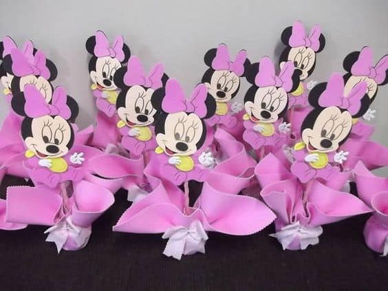 Lembrancinhas simples de EVA da minnie baby rosa lembrancinhas da minnie
