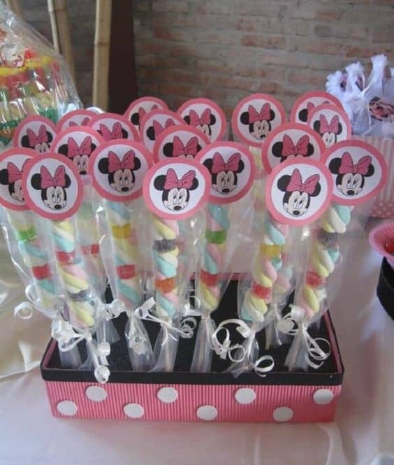 Marshmallows fáceis de embalar e com rótulo da Minnie lembrancinhas da minnie