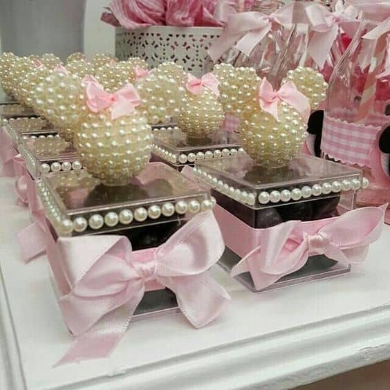 Modelo de caixinha com minnie rosa de pérolas Modelo de caixinha com minnie rosa de pérolas