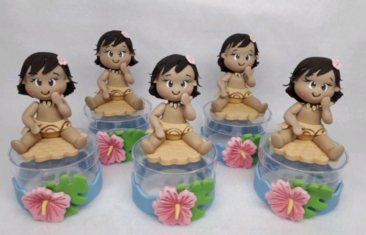 Potinhos com Moana de biscuit bebê lembrancinhas da Moana