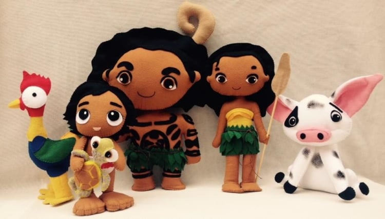 Todos os personagens do filme Moana em feltro lembrancinhas da Moana